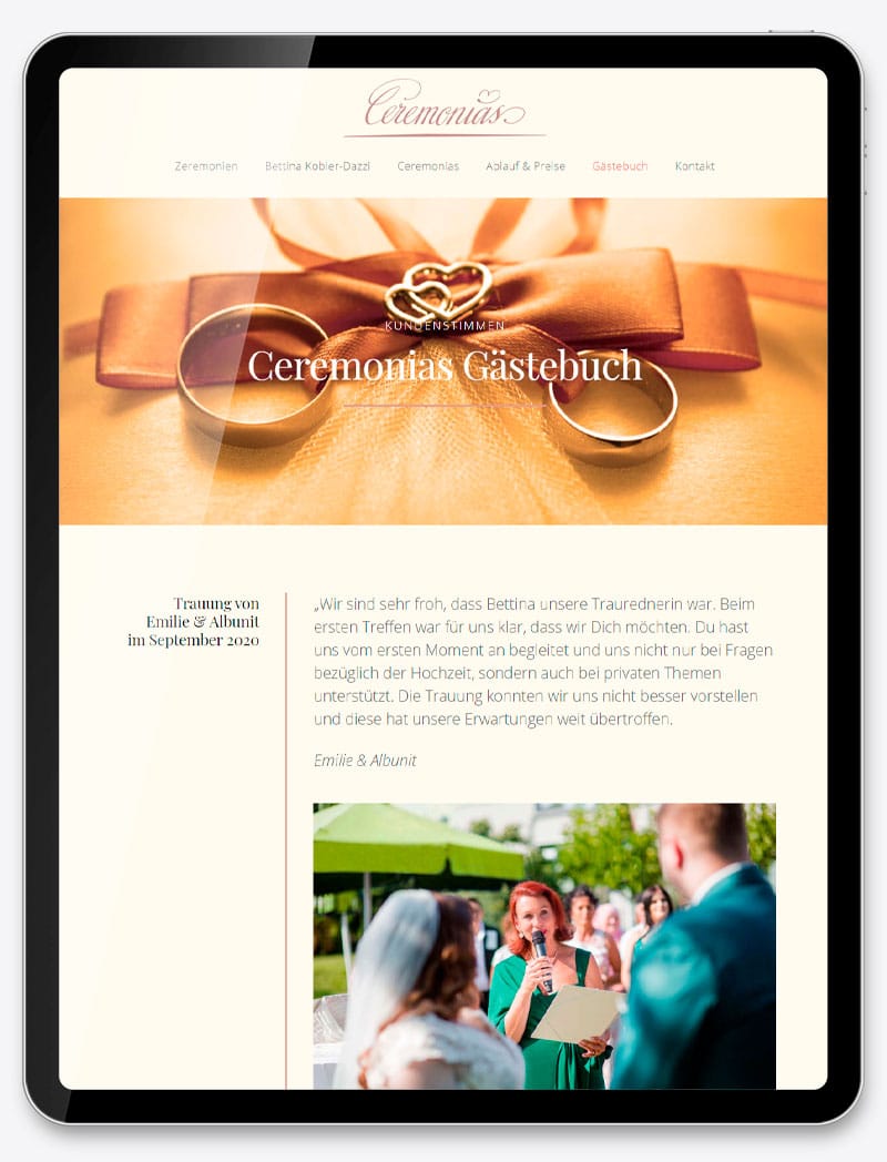 Webdesign Onlineshop Homepage Webseite Corporate Website Grafik Design Fotografie Bildbearbeitung ShowMyProject Digital Agentur Ceremonias Freie Zeremonien Hochzeit 2021