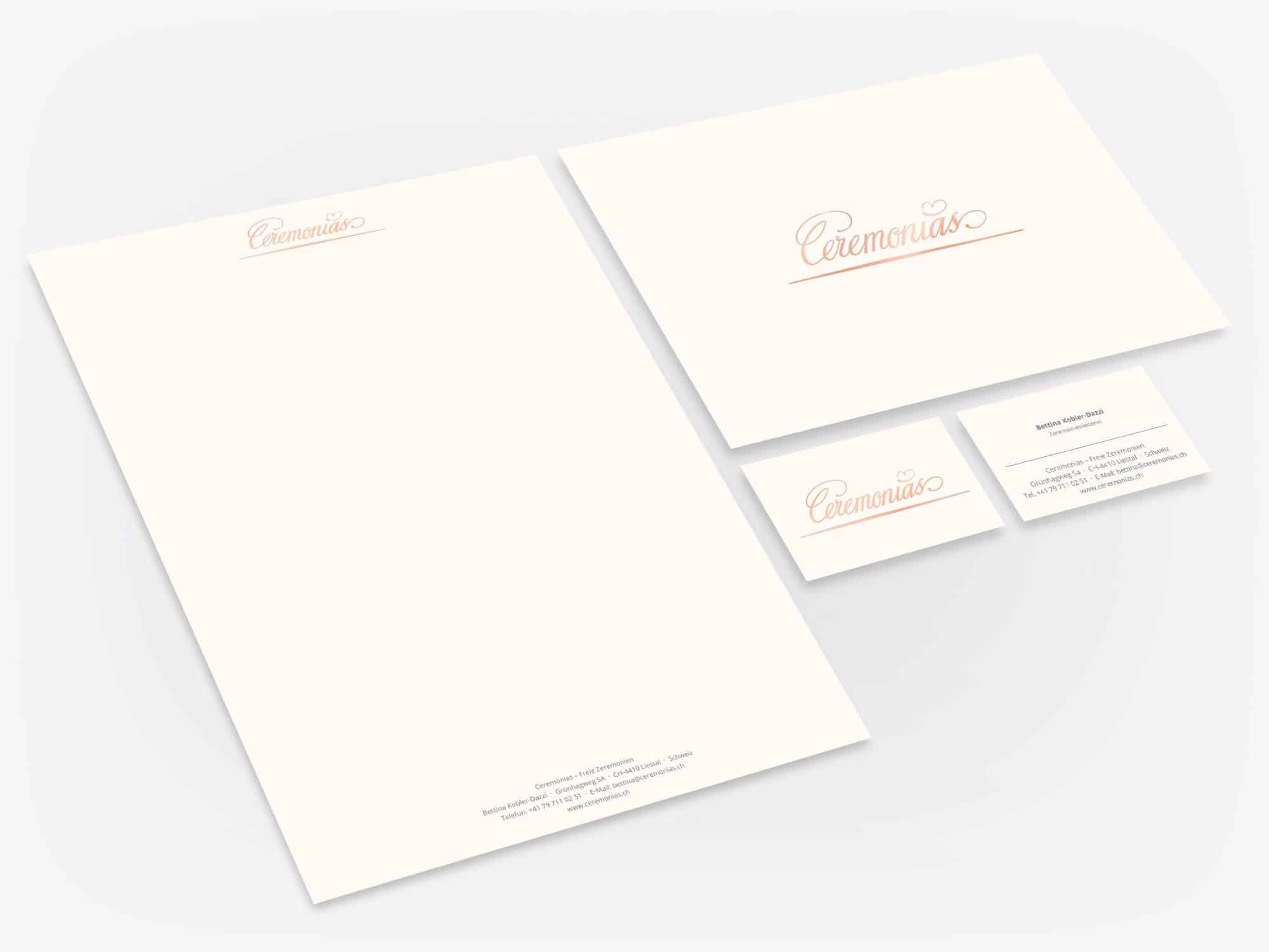Corporate Design Corporate Identity Grafik-Design Logo Erstellung Entwicklung Briefschaften Firmendrucksachen ShowMyProject Digital Agentur Basel Ceremonias Freie Zeremonien 2021