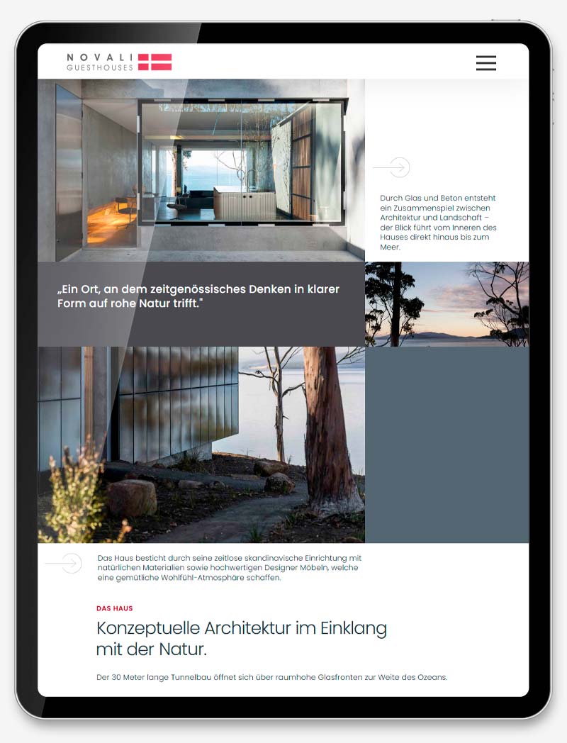 Vipp Guesthouses Booking Plattform Novali Nordic Vacation Living Corporate Website Webdesign Webagentur Onlineshop Entwicklung SEO Grafik Video Foto Digital Agentur Basel